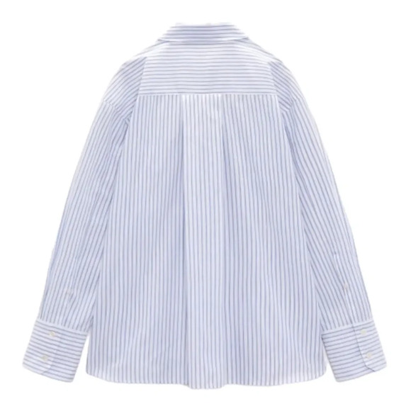 ZARA | White/Blue | STRIPED POPLIN SHIRT - Picture 3 of 12